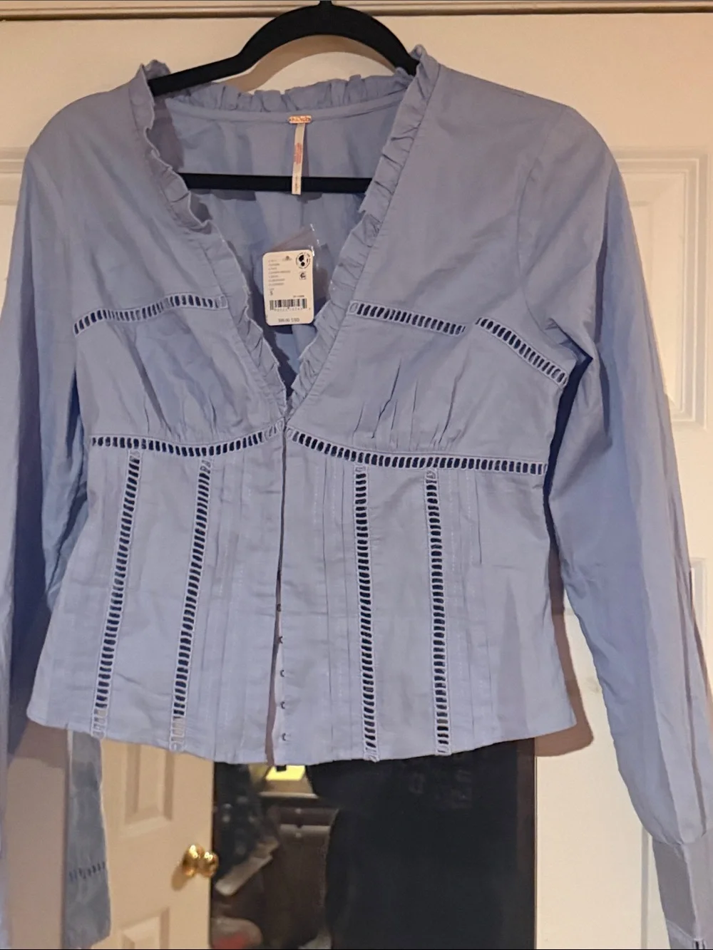 Free People Light Blue Crochet Trim Peasant Blouse - Picture 1 of 4